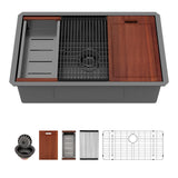 Sarlai 32 Undermount Sink Black Stainless - 32" x19" Kitchen Sink Ledge Workstation Gunmetal Black 16 Gauge Stainless Steel Deep Single Bowl Under Counter Rectangular Sinks Basin
