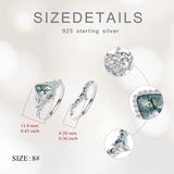 Oseew Natural Moss Agate Ring for Women 2CT Pear Cut 2 Pieces Engagement Ring Set 10K/14K/18K Solid Gold/Sterling Silver Wedding Vintage Leaf Bridal Promise Ring with Gift Box