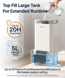 Afloia Humidifier for Bedroom Large Room - Mist Free Evaporative 2 in 1 Humidifier and Air Purifier in One Combo for Home with Top Fill 5L Tank/Humidity&Air Quality Sensor/2-24H Timer