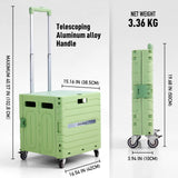 Folding Utility Cart Portable Rolling Crate Handcart Foldable Shopping Trolley Collapsible, with Lid, on Wheels (Green)