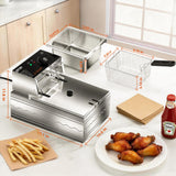 OSTBA Deep Fryer with Basket, 10.36QT Deep Fryer, 1600W Stainless Steel Commercial Deep Fryer with Adjustable Temperature 140–390℉, Removable Basket & Oil Tank