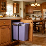Under-Cabinet Pull-Out Trash Can - Double Lidded, Waterproof & Moisture-Resistant Carbon Steel Kitchen Garbage Bin for Sink Base Cabinet Use, Space-Saving Design