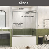 Shower Doors Glass Sliding,Semi-Frameless,1/4" Inch Sgcc Tempered Glass,Stainless Steel Pull Handle,Tempered Glass,Easy to Clean,Matte Black (Brushed Nickel, 60" W x 60" H)