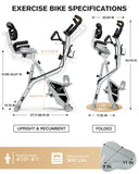 Pooboo Folding Exercise Bike, Foldable Fitness Stationary Bike, Upright Indoor Cycling Bike, 4-in-1 Magnetic X-Bike with Ergonomic Handrail Grips, Upgraded Mesh Backrest for Home Gym Workout