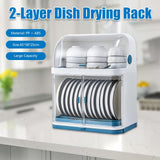 Tiardocge Dish Drying Rack, 2-Layer Kitchen Dish Rack, ish Drying Drainer with Cover, Double Drain Shelf, Dish Strainer Shelf for Dish, Knifes, Cup, Cutting Board