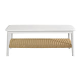 Alaterre Furniture Calais Living Room Collection – 48 Inch Rectangular Wood Coffee Table with Woven Storage Shelf – Mid Century Modern 2-Tier Living Room Table (White)