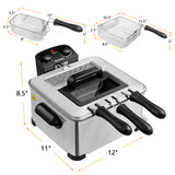 ORALNER Deep Fryer with Basket, Electric Deep Fryer w/View Window, 3 Frying Baskets, Cool Touch Handle, 21-Cup/5.3Qt Oil Fryer w/Timer, Adjustable Temperature, Home Deep Fat Fryers, Silver (5.3 QT)