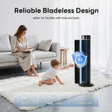 Abolee Tower Fan for Bedroom, 90° Oscillating Bladeless Standing Fan with Remote, 27ft/s High Velocity, 40 Inch, 32dB Quiet for Sleep, 3 Speeds, 4 Modes, 12H Timer, Auto Mode, Home Office Indoor black