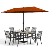 PHI VILLA 8 PCS Patio Dining Set w/ 13ft Patio Umbrella(Orange Red)