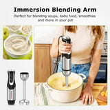 Bonsenkitchen 4-in-1 Immersion Blender Handheld with Food Processor, 12 Speeds Hand Blender with Turbo Mode, Stainless Steel Blade, Egg Whisk, Beaker & Chopper Bowl, Stick Mixer for Smoothie, Puree