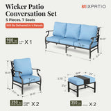 MIXPATIO 5-Piece Wrought Iron Patio Conversation Set, Blue