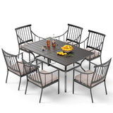 PHI VILLA 7 Piece Patio Dining Set, Rectangular Metal Table