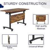 Office Mobile Folding Conference Table, Modular Rolling Conference Tables with Wheels, Training Seminar Desks for School Classroom Meeting Library (8, Brown, 70.8IN)