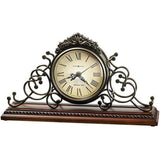Howard Miller Waucedah Mantel Clock II 549-618 – Wrought-Iron Frame, Antique Warm-Grey Finish, Windsor Cherry Finish, Decorative Molding, Quartz Movement