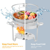 ROVSUN 5 Qt 4 Pack Chafing Dish Buffet Set,NSF Stainless Steel Round Chafers for Catering, Buffet Servers and Warmers Set with Lid Holder & Drip Tray for Wedding Party Banquet Graduation
