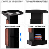 Logo & Text Podium Stand,Wood Lectern with Adjustable Partition,Church Pulpit with Storag