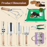Gardening Tools Set 9-Piece Heavy-Duty Gardening Hand Tools with Floral Tote Bag and Repotting Mat