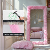 Anpark Full Length Mirror Free Standing Furry Faux Fur Framed Full Body Floor Mirror Wall Mounted Leaning Hanging Wall for Bedroom Hallway Entrance, 71"x32", Pink