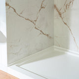 Woodbridge 60" W x 96" H 3-Piece Solid Surface Tile Tub and Shower Wall Panel Surround Kit in Beige Marble with Soft Brown Veining