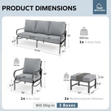 MFSTUDIO 5 Piece Metal Patio Furniture Set with Gray Cushion