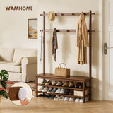 Wamhom Coat Rack, 3-in-1 Hall Tree with Bench and Shoe Storage, Entryway Bench with Shoe Storage with 11 Hooks, Freestanding Coat Rack Organizer for Mudroom, Hallway, 42.9" Long