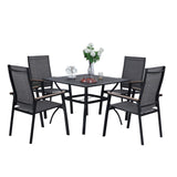 MFSTUDIO 5 Piece Patio Dining Set, Metal Table & Aluminum Chairs, Grey