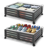 Under Bed Storage with Wheels-Large Bamboo Underbed storage Containers with Large Dust Bag Stackable Under the Bed Shoe Storage Bins for Clothes Books Bedding (2 Packs Black, 23.62"L×16.54"W× 6.51"H)