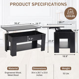 Lift Top Coffee Table for Living Room, Wooden Coffee Table with Storage Shelf/Hidden Compartment, Modern Coffee Table Center Table Tea Table Reception Room/Office/Living Room Furniture, Black