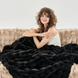 Wajade Fluffy Faux Fur Throw Blanket for Couch Bed 60x80, Luxury Soft Thick Fuzzy Plush Bubble Blanket, Warm Cozy Blanket for Sofa Chair, Black