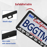 BGGTMO Mountains License Plate Frame- Black Aluminum Car Tag Cover Holder with Stainless Steel Screws Caps, Snow Mountain Tree Decal Sticker, 1 Pack 2 Hole