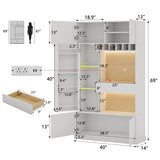 iPormis 69" Tall Kitchen Pantry Storage Cabinet with LED Lights & Microwave Stand & Wine Rack, Kitchen Hutch with Door Shelves & Adjustable Shelf & Drawers & Charge Station for Living Room, White