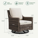 Varmoza Outdoor Swivel Rocker Patio Chair with Premium Cushion, High Back Wicker Patio Swing Glider for Deck, Porch, Patio and Poolside (Beige, 3 Pcs - Swivel Glider & Side Table)