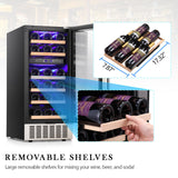 COWSAR 28 Bottle Wine Fridge, Commercial Dual Zone Beverage Refrigerator, Independent Temp, LED, Under Counter Drink Wine Cooler Chiller