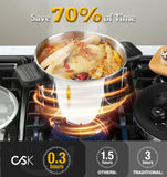 KOCH SYSTEME CS Stainless Steel Pressure Cooker 6.3 QT, Olla de Presion, Easy One-Press Lock, 3 PSI Settings Stovetop Pressure Cookers, Save 70% Time, Induction Compatible, Glass Lid & Steamer Rack