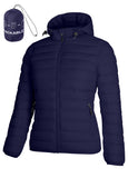 ATLASLAVA Women's Packable Puffer Jacket Hooded LightWeight Down Coat Winter Windproof Warm Quilted Short Navy Blue L