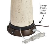 Franklin Iron Works Hunter Rustic Farmhouse Table Lamp with USB and AC Power Outlet Workstation Charging Base 28.75" Tall Bronze Cherry Wood Double Drum Shade for Living Room Bedroom House Bedside