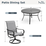 PHI VILLA Patio Dining Set for 6, 54'' Round Table & Swivel Chairs, Grey
