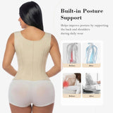 YIANNA Waist Trainer for Women Tummy Control Underbust Hourglass Corset Waist Cincher Vest Sport Girdle Postpartum Faja Body Shaper with Zipper and Hooks, YA7293-Beige-XL
