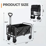 PASAMIC Collapsible Wagon 220 lbs, Heavy Duty Wagon Carts Foldable, Portable Wagons for Groceries, Beach Cart with All-Terrain Wheels, Black