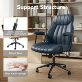 Blue Leather Office Desk Chair with Wheels and Arms, Height Adjustable