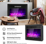 COSTWAY Electric Fireplace Inserts 28.5-inch Wide, 750W/1500W Wall Recessed and Freestanding Fireplace with 3 Flame Colors, 5 Brightness Settings, 8H Timer, Remote Control, Heater for Indoor Use