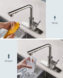 FORIOUS Kitchen Faucet with Soap Dispenser, Brushed Nickel Stainless Steel Sink Faucet with Pull Out Sprayer Modern Single Handle Suitable for Bar RV Farhouse Laundry Outdoor