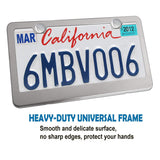 BGGTMO Stainless Steel License Plate Frames- Heavy Duty Metal Car Tag Cover for Front & Rear, 2 Pack Slim Holders with Chrome Screws Caps for Women/Men, Rust/Rattle Proof Pads, Tire Valve Stem Caps