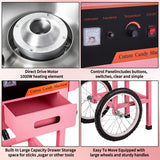 Professional Cotton Candy Machine - Commercial Electric Maker With Drawer & Large Stainless Steel Sugar Scoop- Fast Heat-Up - Perfect For Parties & Business,Pink W/Cart