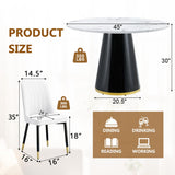 Vohuai Round Dining Table Set for 4, 45''Marble Grain Dining Room Table Set for 4 with Upholstered Chairs, Modern Dinner Table Set for Kitchen Dining Room