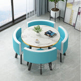 4-Piece Square Dining Table and Chairs Set, Blue & White, for Kitchen Office Reception Negotiation Club Small Conference