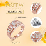 Oseew Round Cut Moissanite Rings Wedding for men Hip Hop Iced Out Luxury Men's Moissanite Ring sterling silver/ 10k 14k 18k gold square frame Design (rose gold)