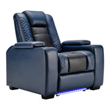 ANJ Power Home Theater Seating, PU Leather Electric Recliner Chair with Adjustable Headrest, Dual Motors Movie Reclining Chairs with LED Lights,USB Port, Cup Holders, Hidden Arm Storage (Blue & Black)
