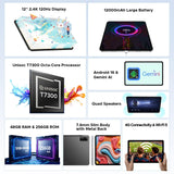 POPUX P12 Pro 12 Inch Tablet, 2.4K 120Hz Android 16 Tablet with Gemini AI, 48GB+256GB/2TB, 12000mAh, Unisoc T7300 Octa-Core, 13MP+8MP, WiFi 5, Face ID, 4G LTE, Tablet with Keyboard, Pen, Case-Black