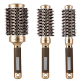 3 Pcs Boar Bristle Round Brush for Blow Drying, Nano Thermal Ceramic and Ionic Tech Hair Brush for Curling and Straightening - Large，Medium and Small Round Brushes